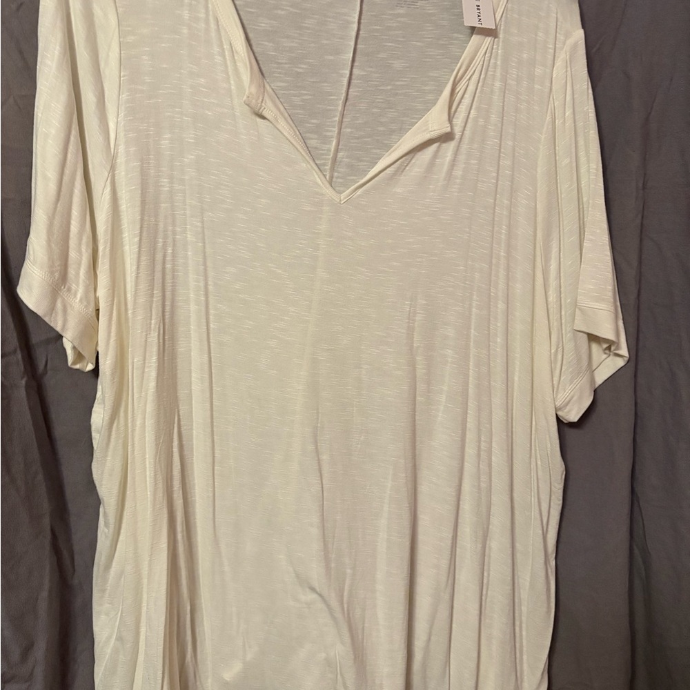 Lane Bryant Cream Oversized Notched Collar Tee